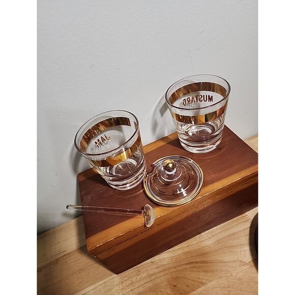 Gold Mid Century Mustard Jam Lidded Jar Spoon - Picture 7 of 7